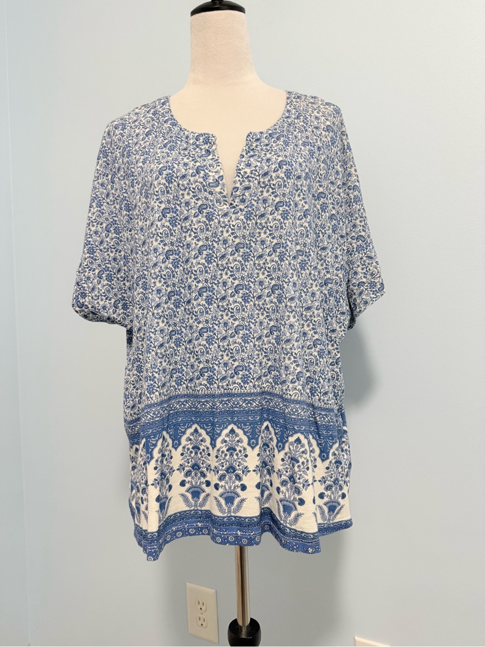 Lucky Brand Women’s Plus Peasant Boho Top Blue Paisley Floral Size 3XL